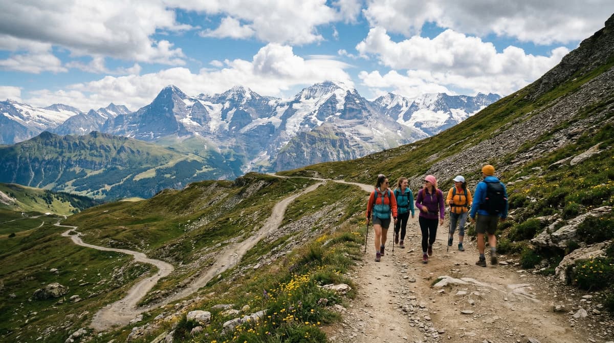 Group of hikers on mountain trail